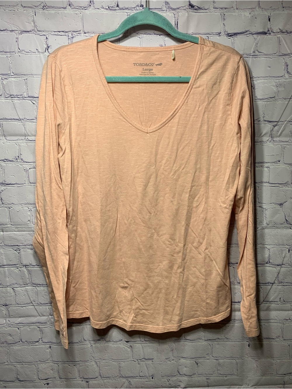 Toad&Co Womens V-Neck Long Sleeve Top Pink Sz L Organic Casual Minimalist